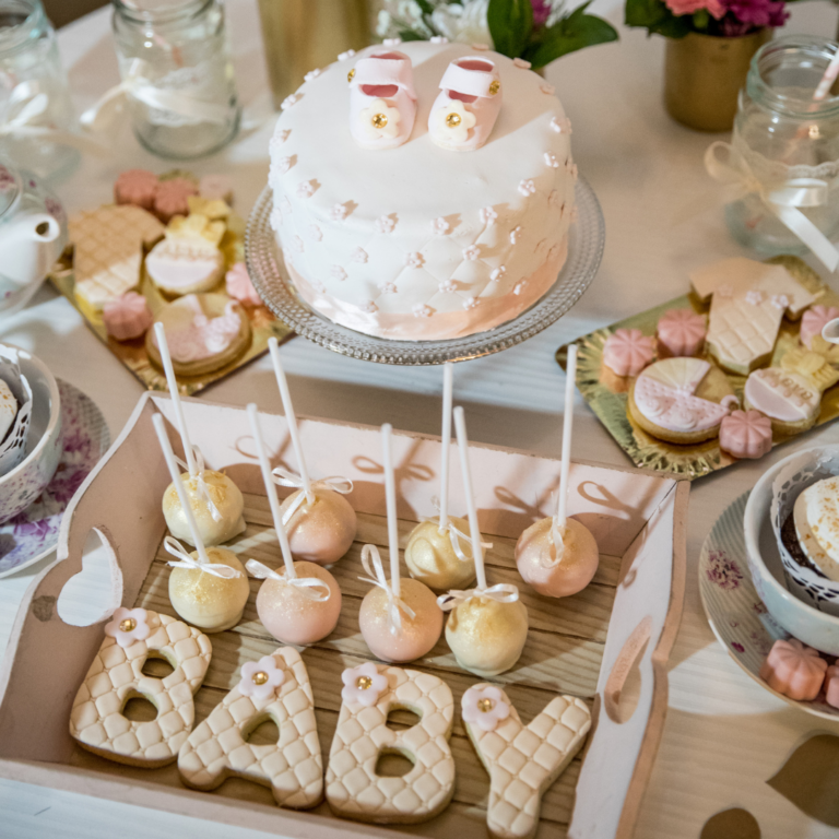 a picture of a baby shower for a potluck baby shower